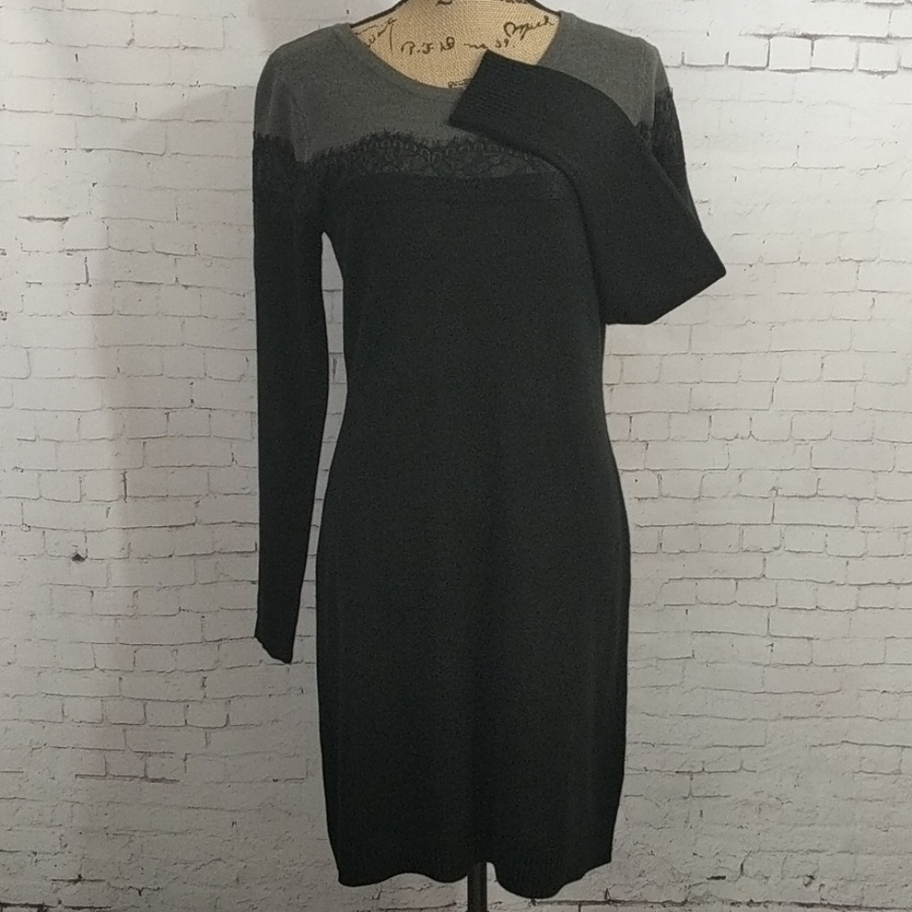 AB STUDIO Black & Grey Midi Sweater Dress